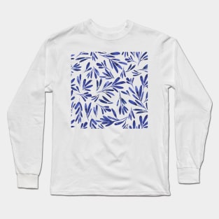 Blue Leaves Pattern Long Sleeve T-Shirt